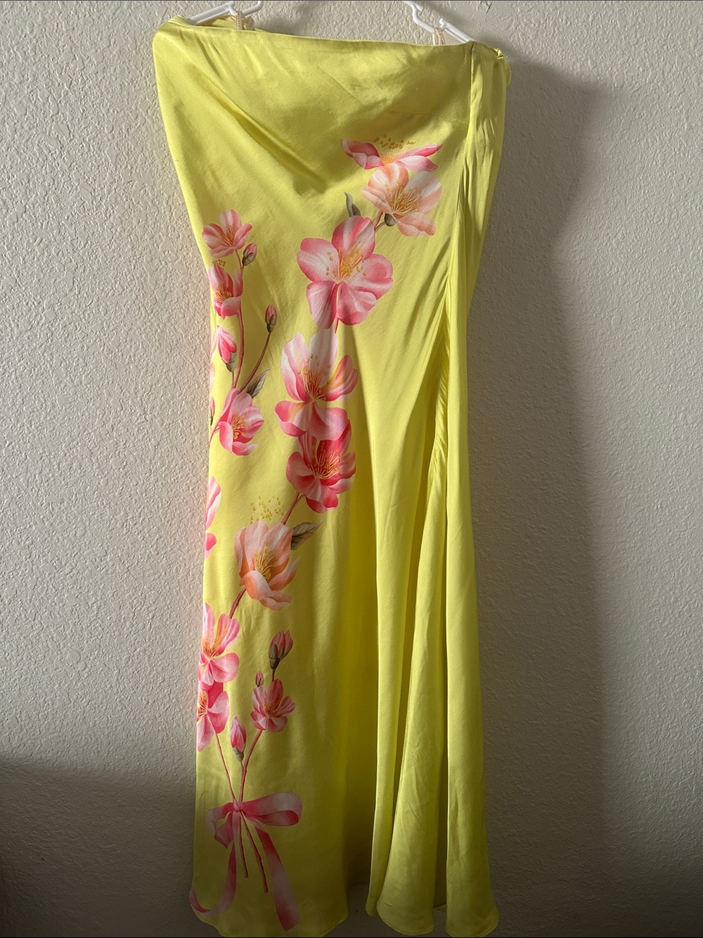 FARM Rio Yellow Strapless Maxi Dress with Pink Floral Print